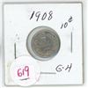 Image 1 : 1908  Canadian silver 10 cent coin
