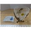 Image 1 : Vintage crackle glass bowl with brass stand and best wishes retirement décor piece