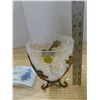 Image 2 : Vintage crackle glass bowl with brass stand and best wishes retirement décor piece