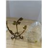 Image 3 : Vintage crackle glass bowl with brass stand and best wishes retirement décor piece