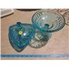 Image 4 : Blue Glass Candy Dish & Raised Bowl