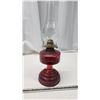 Image 1 : Painted red glass oil lamp, w/ chimney