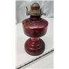 Image 2 : Painted red glass oil lamp, w/ chimney