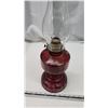 Image 3 : Painted red glass oil lamp, w/ chimney