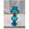 Image 1 : Small blue glass oil lamp, w/ chimney n shade