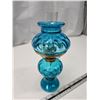 Image 2 : Small blue glass oil lamp, w/ chimney n shade