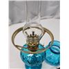 Image 4 : Small blue glass oil lamp, w/ chimney n shade