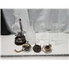 Image 1 : Glass oil lamp chimneys, tin oil lamp and extra mantles