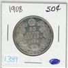 Image 1 : 1908 Canadian silver 50 cent coin