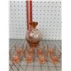 Image 1 : ANTIQUE PINK DEPRESSION GLASS DECANTER AND SHOT GLASSES