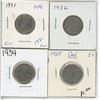 Image 1 : 4 Canadian 5 cent coins - 1931-32, 1934-35