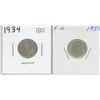 Image 1 : 2 Canadian silver 10 cent coins - 1934-35