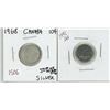 Image 1 : 2 Canadian 10 cent coins - 1968 (silver) & 1992