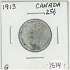 Image 1 : 1913 Canadian silver 25 cent coin