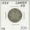 Image 1 : 1934 Canadian silver 25 cent coin