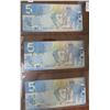 Image 1 : Lot of 3 Consecutive Serial Number 2006 $5 notes. Jenkins-Dodge signatures. AOR Prefix. BC-67a. Hock