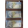 Image 2 : Lot of 3 Consecutive Serial Number 2006 $5 notes. Jenkins-Dodge signatures. AOR Prefix. BC-67a. Hock