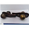 Image 2 : Set of 4 old, original brass horse bells, set on 2 leather straps