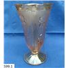 Image 1 : Large Iris & Herringbone carnival glass vase, approximately 9 inches tall, 5 inches across