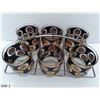 Image 2 : Set of 6 Retro MCM glasses, with carrying rack.  Has 22k gold decoration of vintage coins on the gla