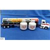 Image 1 : Die-cast Co-op Petroleum gas semi-trailer with tractor, and set of 2 advertising Co-op propane salt 