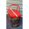 Image 2 : Vintage wicker on wood picnic basket with metal inside cooler.