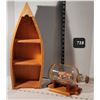 Image 1 : Canoe wall shelf & ship in a bottle.