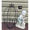 Image 1 : Outdoor metal plant pot hanger & yard statue.