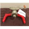 Image 1 : Vintage red food grinder.  No. 3, made in England.  Suction feet.