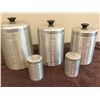 Image 1 : Vintage aluminum canister set with salt and pepper shakers.  Coffee, tea and sugar.  Made in Italy