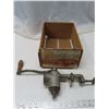 Image 1 : meat grinder and wooden orange box