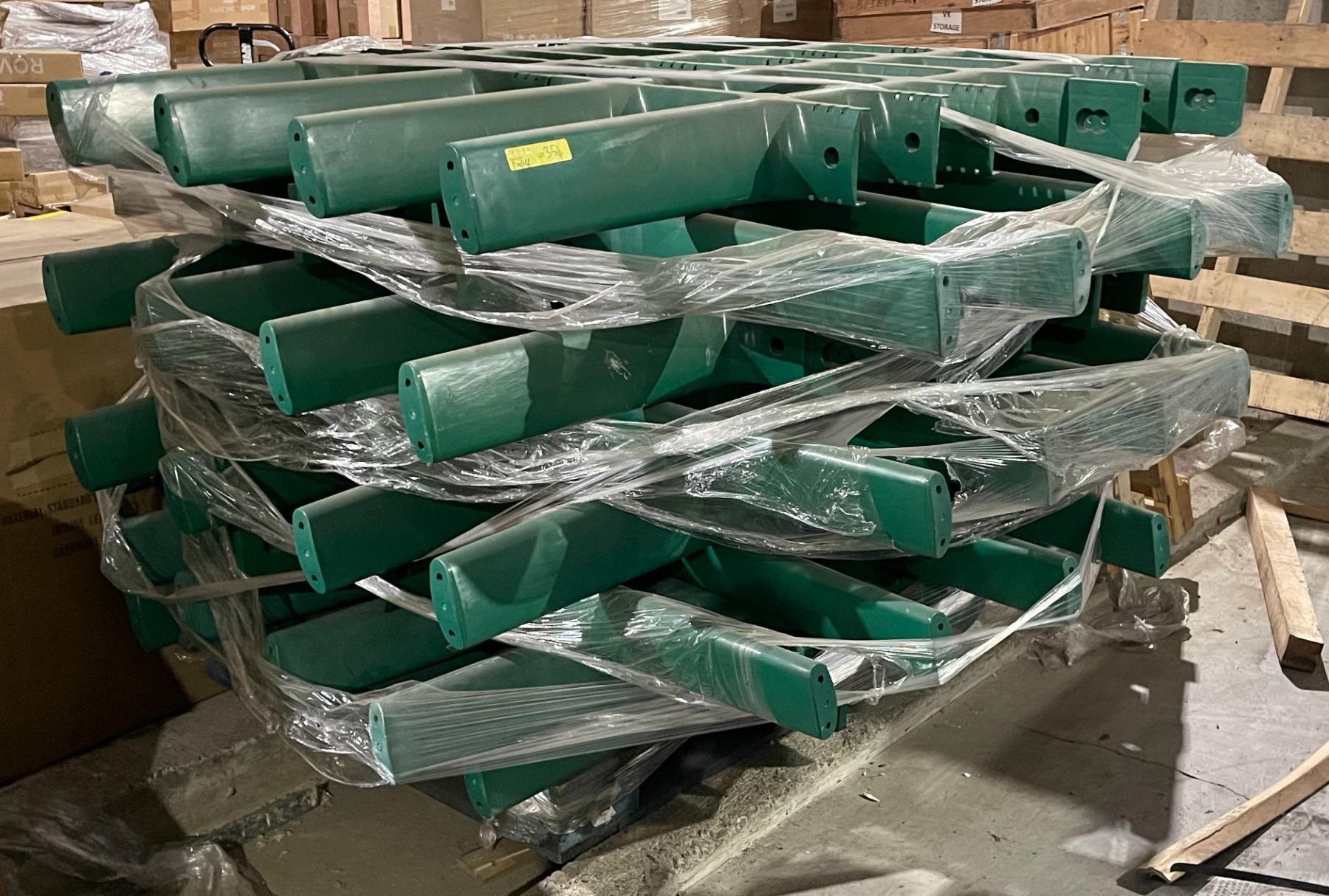 Pallet of green plastic racking