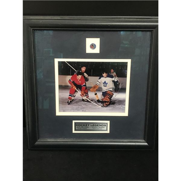 JEAN BELIVEAU AND JOHNNY BOWER DUAL SIGNED CUSTOM FRAMED PHOTO DISPLAY