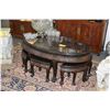 Image 2 : ANTIQUE HIGHLY CARVED CHINESE COFFEE TABLE W/6 CHAIRS & GLASS TOP OVER CARVED SCENE (7 PCS)