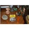 Image 2 : ANTIQUE ART DECO BAKELITE CELLULOID DRESSER MIRRORS, ALABASTER COVERED DISH, GLASS POWDER JAR & PAPE