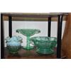 Image 2 : ASSORTED GREEN & BLUE GLASS BOWLS, VASE & COMPOTE (5 PCS)