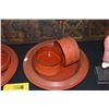 Image 2 : COLLECTION OF RED LACQUER PLATES, CYLINDRICAL CONTAINER W/FLORAL DECORATION & FOOTED CONTAINER (4 PC