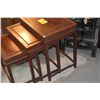 Image 2 : SET OF 3 TEAKWOOD NESTING TABLES W/BURLWOOD TOPS (3 PCS)