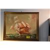 Image 1 : LARGE FRAMED OIL ON CANVAS, SAILING SHIP; SIGNED