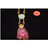Image 1 : CARVED TOURMALINE & JADE PENDANT & 14K CHAIN W/18K BAIL (37.6 GTW)