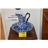 Image 1 : IRONSTONE ANTIQUE WASH BASIN & PITCHER, BLUE & WHITE FLORAL DESIGN (2 PCS)