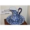 Image 2 : IRONSTONE ANTIQUE WASH BASIN & PITCHER, BLUE & WHITE FLORAL DESIGN (2 PCS)