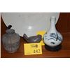 Image 1 : KOREAN PORCELAIN JAR W/HIGH NECK, BAMBOO & BIRD MOTIF, YI DYNASTY (CHIP ON RIM), DUCK SHAPED VESSEL 