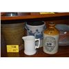 Image 1 : STONEWARE JUG & CROCK, MELLOR & CO. PITCHER & BRASS BUCKETS (5 PCS)