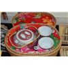 Image 2 : CHINESE TEAPOT & CUPS IN BASKET & CHINESE CERAMIC COVERED VASE W/CALLIGRAPHY