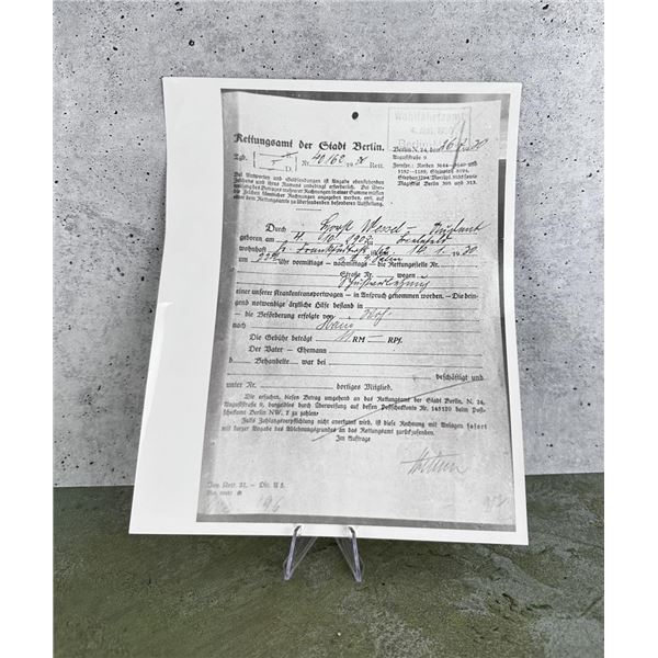 1920 Horst Wessel Rescue Service Document Photo