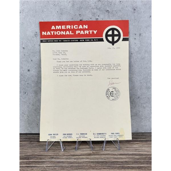 American National Party Letter Schmitz Dan Burros