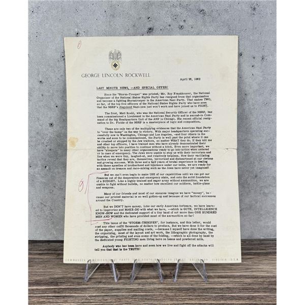 George Lincoln Rockwell ANP Support Letter