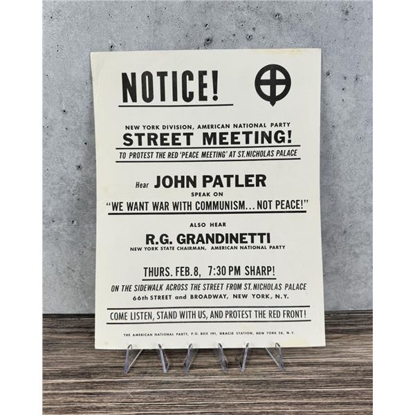 American National Party Street Meeting Broadside