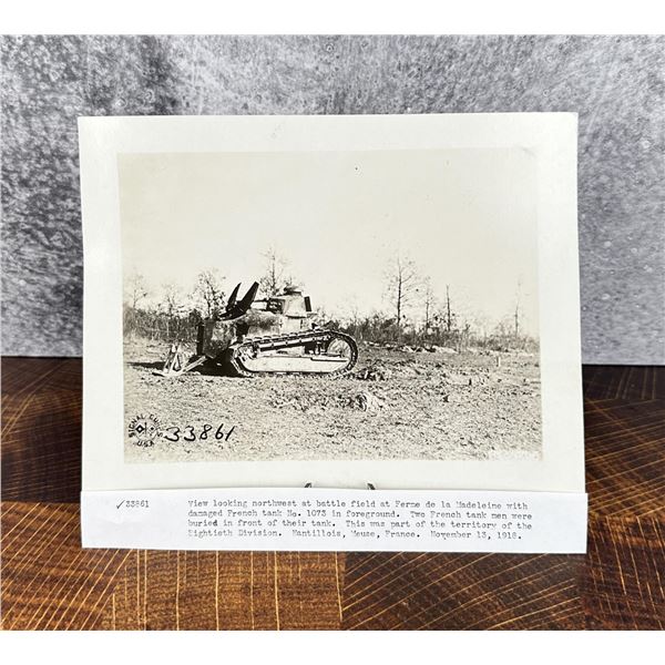 WWI WW1 US Army Tank Madeleine France Photo